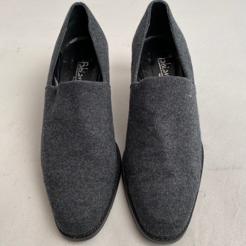 Fabianelli gray wool upper block heel slip on shoe